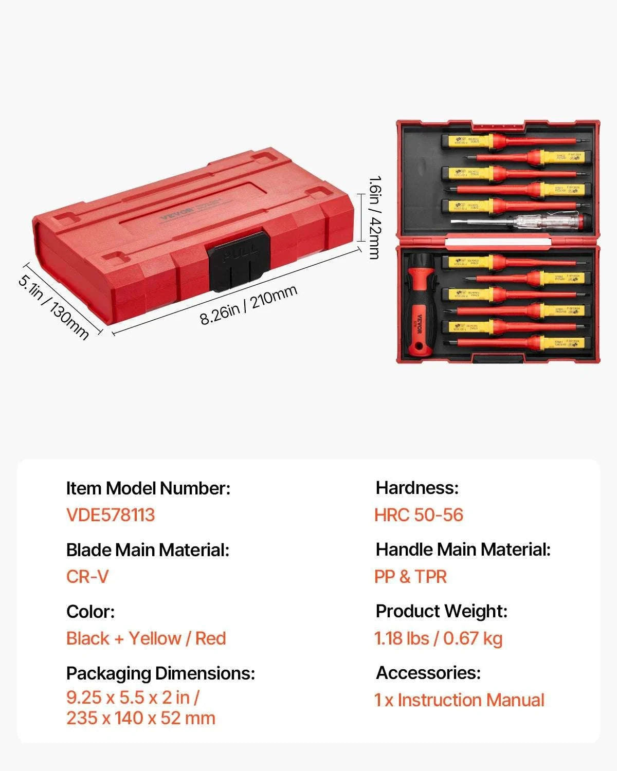 11-Piece 1000V Insulated Screwdriver Set with Voltage Tester-Socket 16PCs / United States