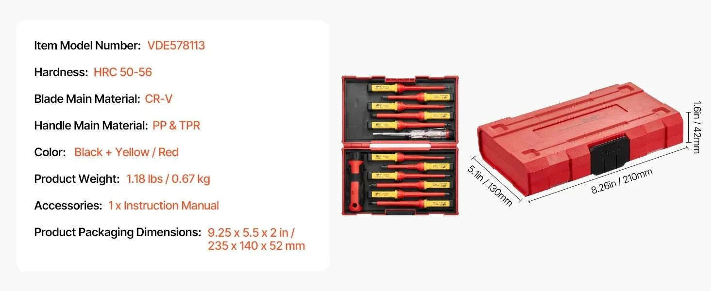 11-Piece 1000V Insulated Screwdriver Set with Voltage Tester-Socket 16PCs / United States