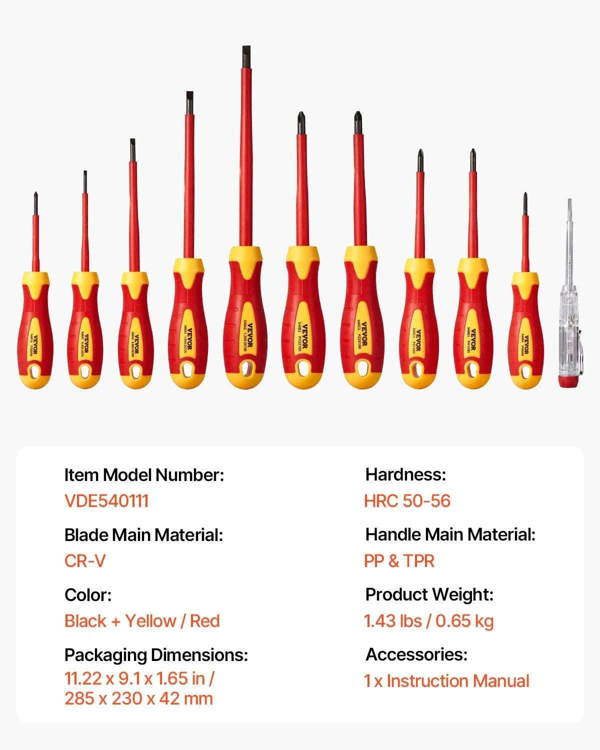 11-Piece 1000V Insulated Screwdriver Set with Voltage Tester-Socket 16PCs / United States
