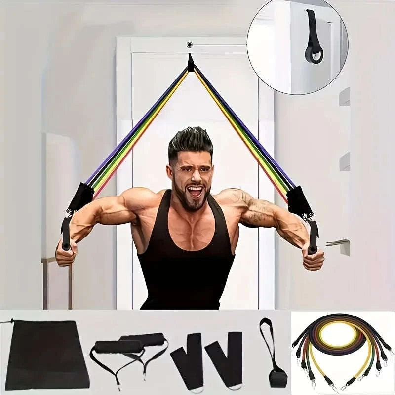 11-Piece Full Body Resistance Band Training System for Strength & Flexibility-MULTI