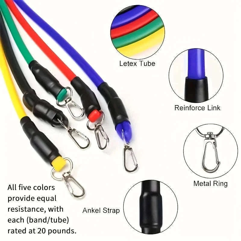 11-Piece Full Body Resistance Band Training System for Strength & Flexibility-MULTI