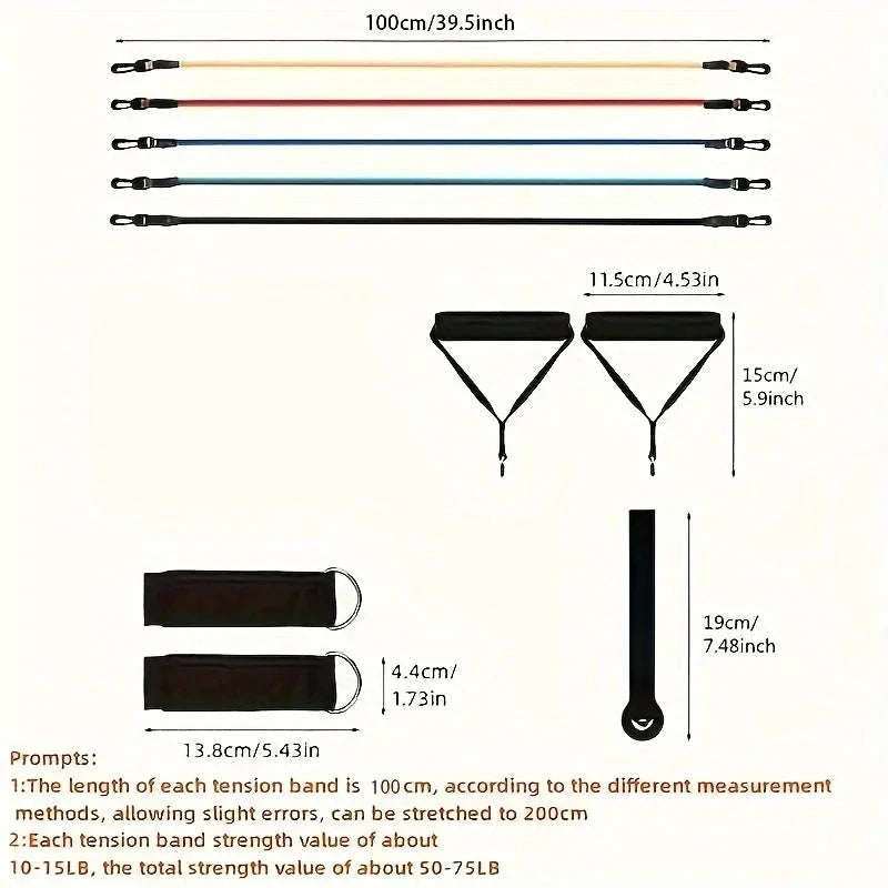11-Piece Full Body Resistance Band Training System for Strength & Flexibility-MULTI
