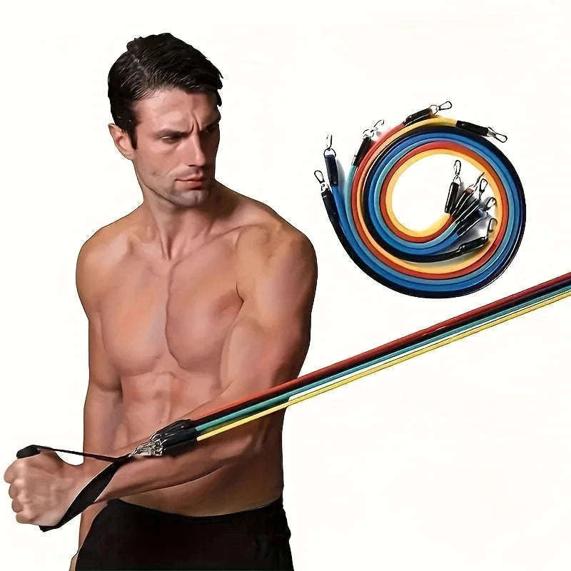 11-Piece Full Body Resistance Band Training System for Strength & Flexibility-MULTI