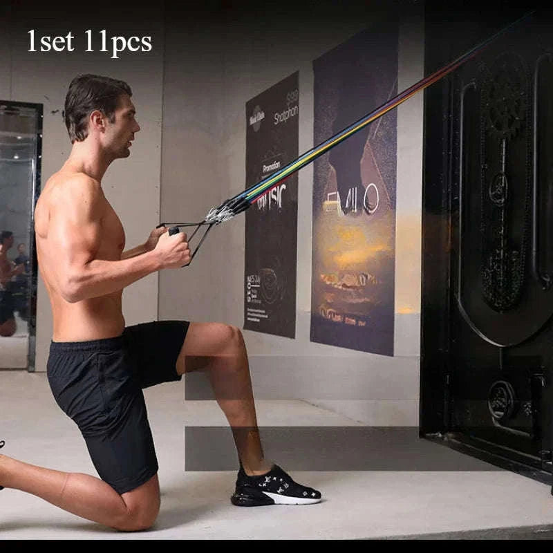 11-Piece Full Body Resistance Band Training System for Strength & Flexibility-MULTI