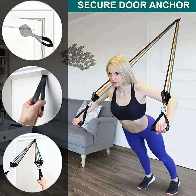 11-Piece Full Body Resistance Band Training System for Strength & Flexibility-MULTI