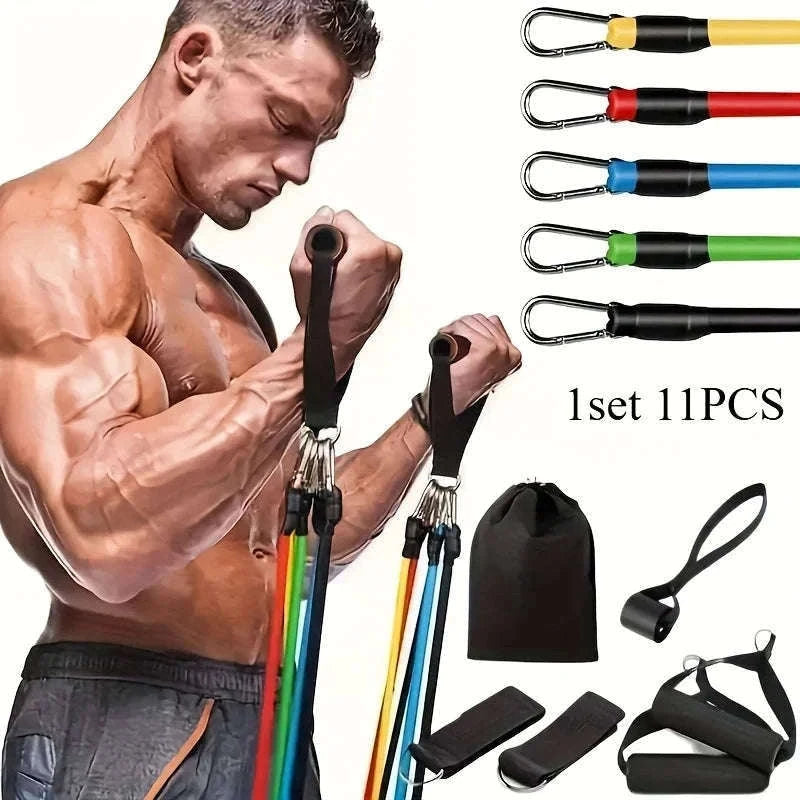 11-Piece Full Body Resistance Band Training System for Strength & Flexibility-MULTI