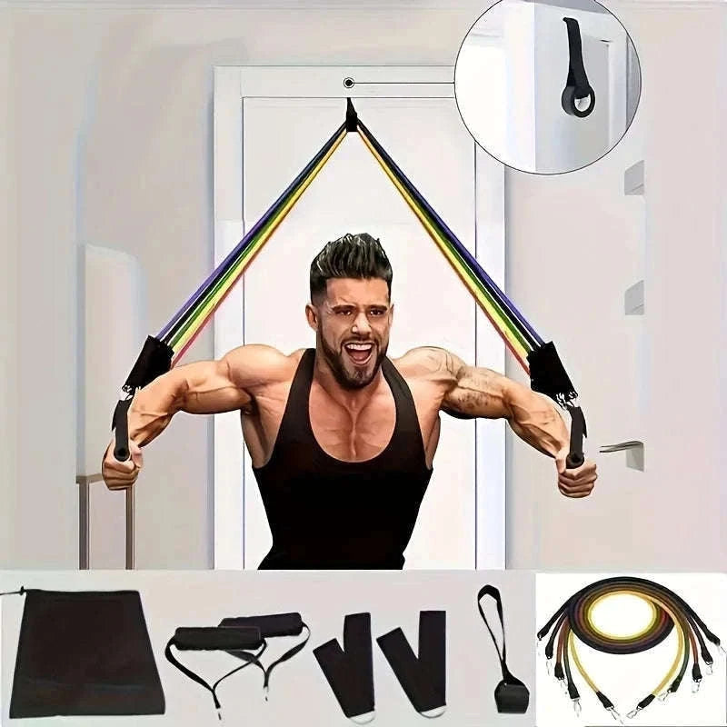 11-Piece Full Body Resistance Band Training System for Strength & Flexibility-MULTI