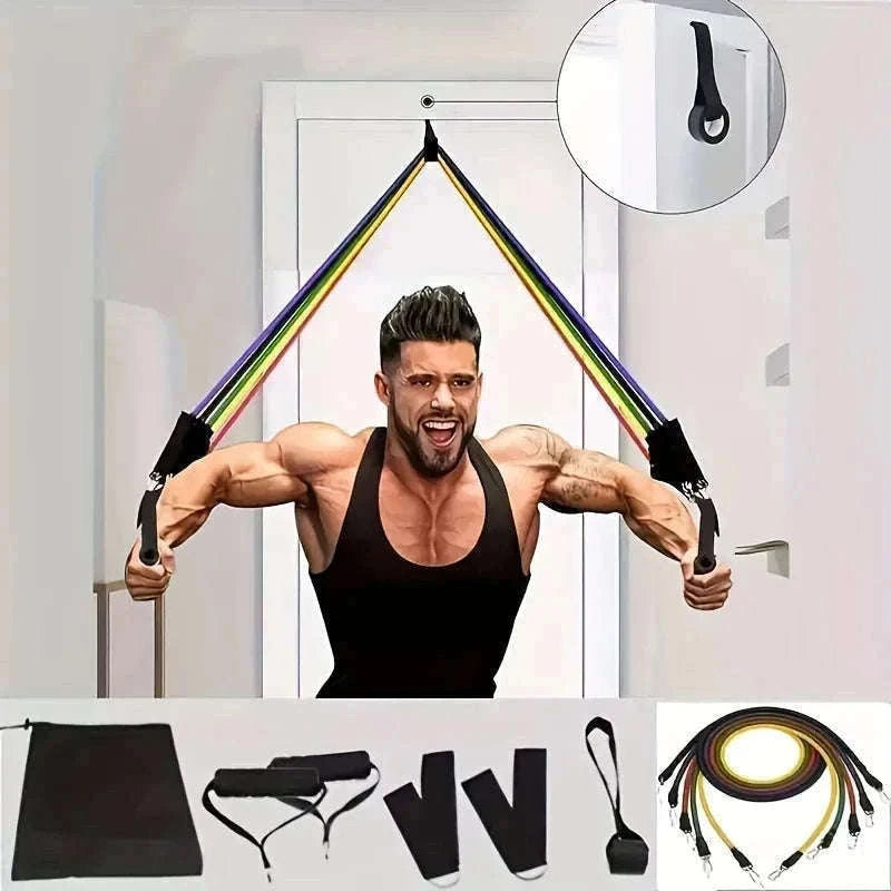 11-Piece Full Body Resistance Band Training System for Strength & Flexibility-MULTI