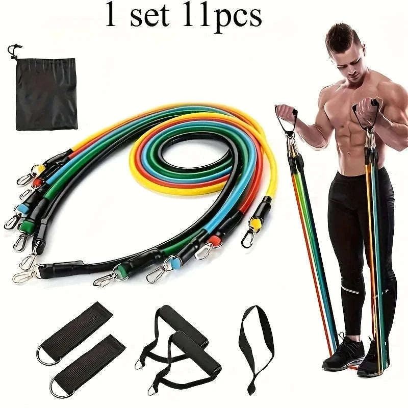 11-Piece Full Body Resistance Band Training System for Strength & Flexibility-MULTI