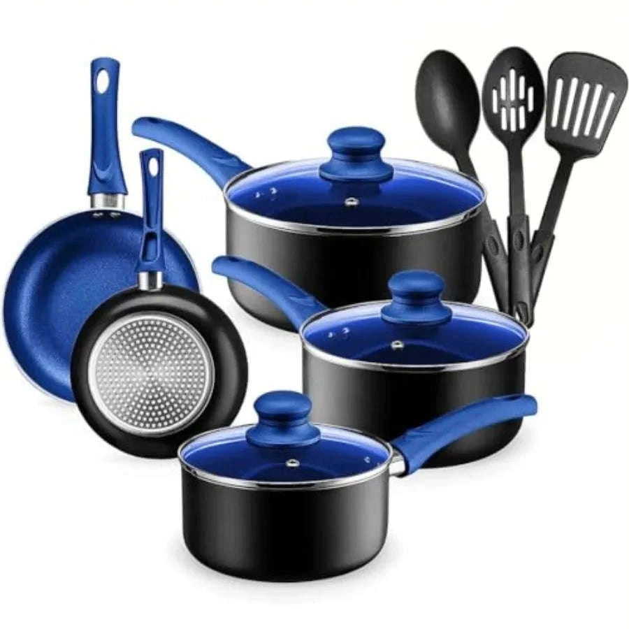 11-Piece Nonstick Aluminum Cookware Set Blue-United States / 1SetBlue