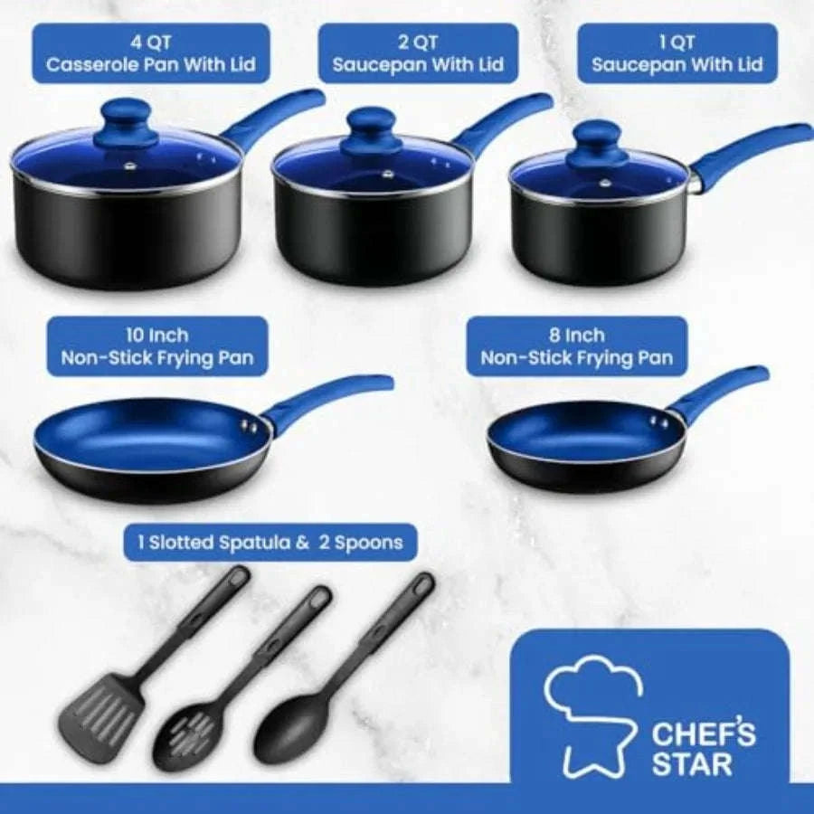 11-Piece Nonstick Aluminum Cookware Set Blue-United States / 1SetBlue
