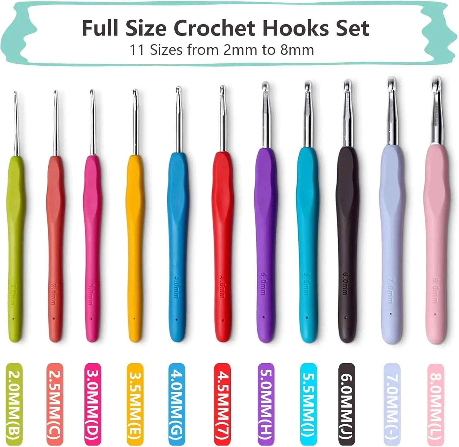 11 Size Crochet Hook Set with Soft Grip Handles and Full Kit-United States
