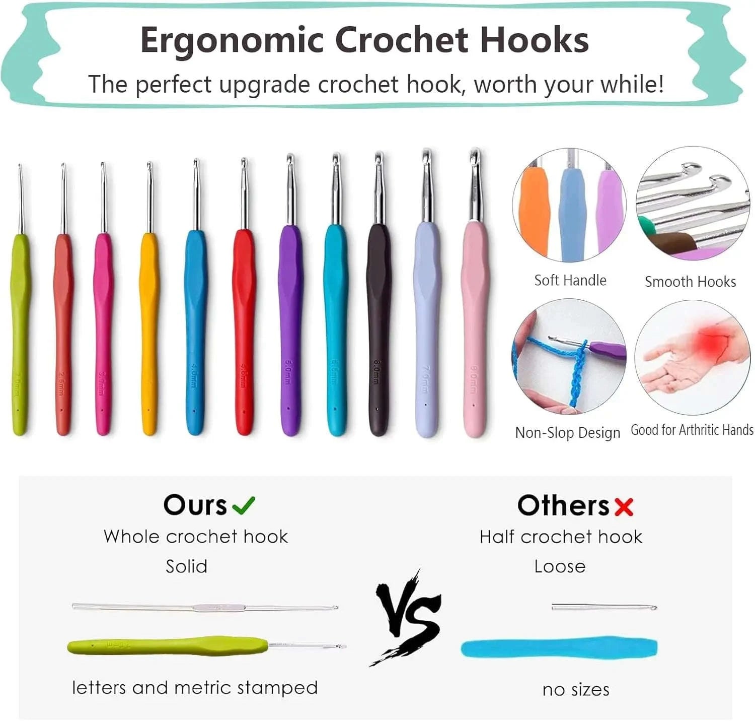 11 Size Crochet Hook Set with Soft Grip Handles and Full Kit-United States
