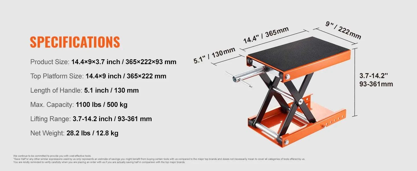 1100 lbs Motorcycle Scissor Lift Jack with Wide Deck & Safety Pin-Motorcycle Lift / spain