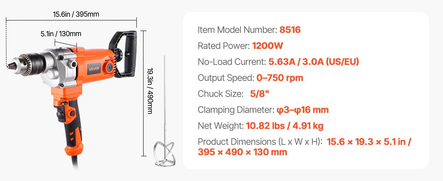 1100W Corded Drill Mixer with D-Handle & Variable Speed Control-1100W 15.89mm / spain