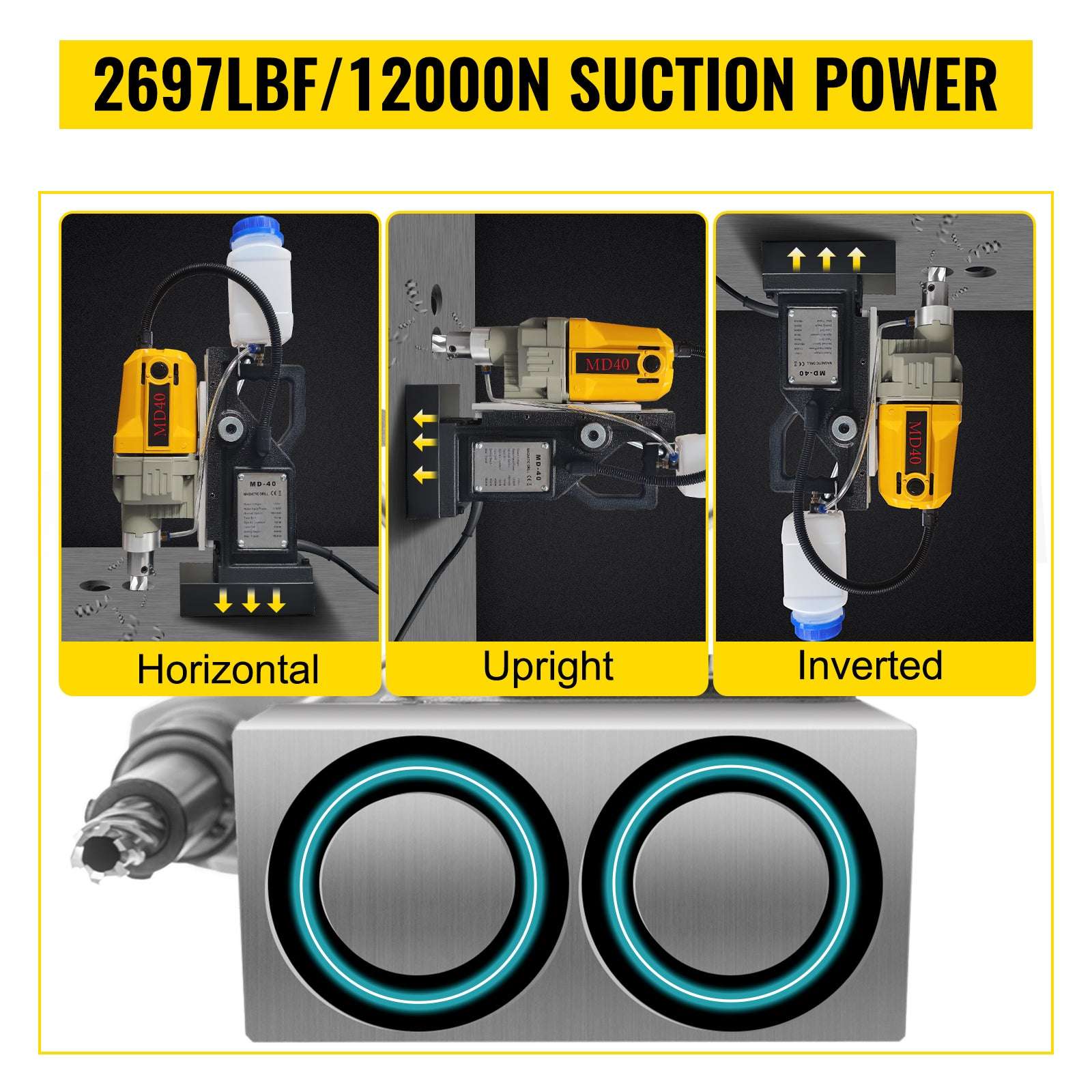 1100W Magnetic Drill Press with 12000N Base & 40mm Capacity-7 Bits / Mexico