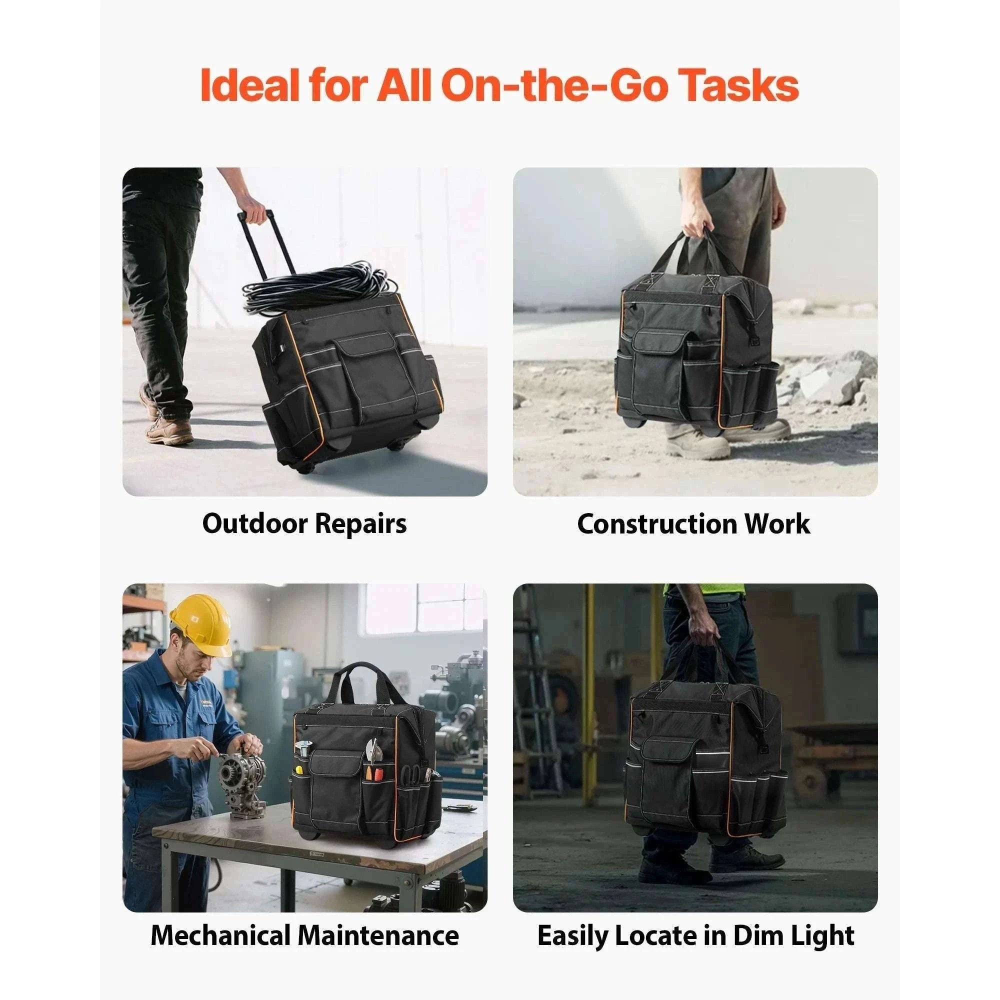 110L Rolling Tool Bag with Wheels, 25 Pockets & Telescoping Handle-18 in / United States