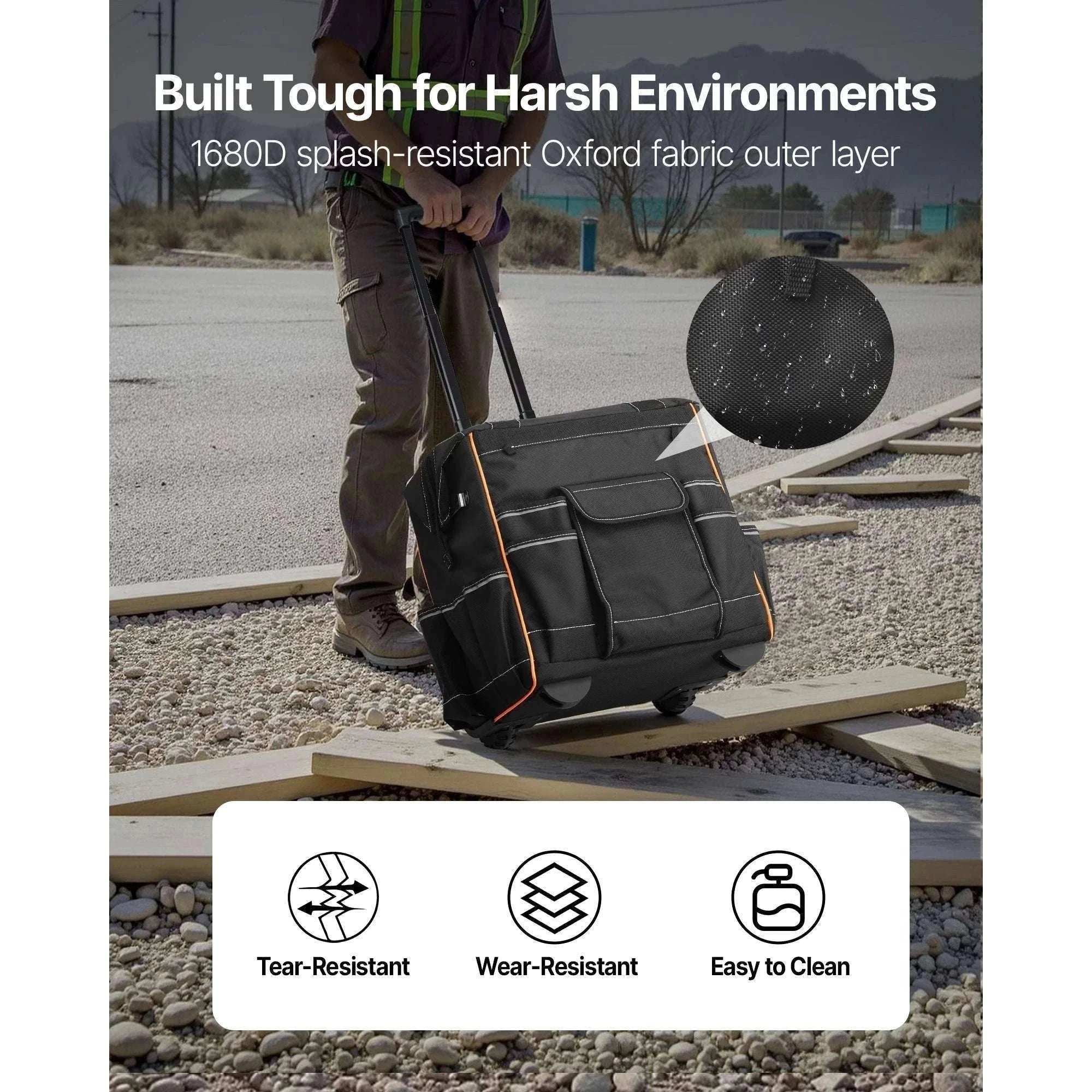 110L Rolling Tool Bag with Wheels, 25 Pockets & Telescoping Handle-18 in / United States