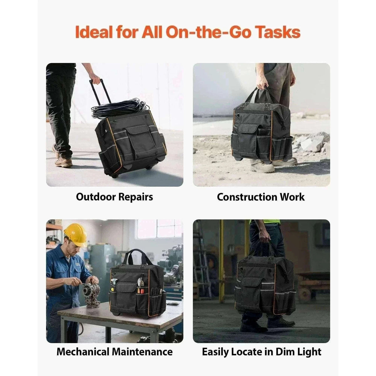 110L Rolling Tool Bag with Wheels, 25 Pockets & Telescoping Handle-18 in / United States