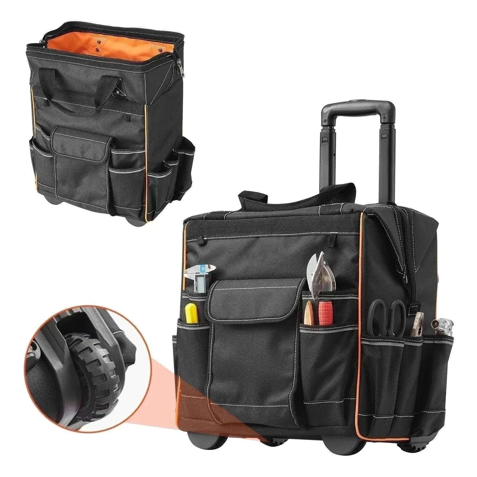 110L Rolling Tool Bag with Wheels, 25 Pockets & Telescoping Handle-18 in / United States