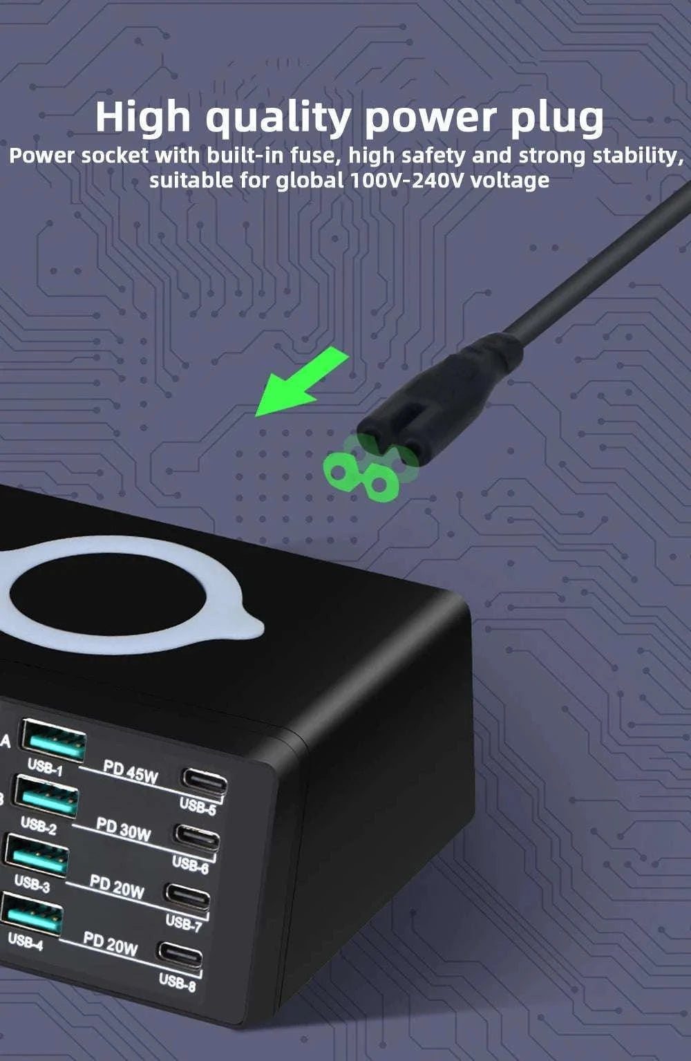 110W Multi-Port USB C Charger Station with PD & QC Fast Charge-EU Plug / 110W Charger Station
