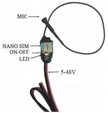 Microspia Audio GSM Mini 5–48V con Microfono Esterno e Ascolto Remoto