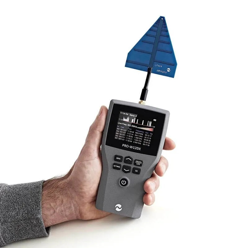 Bredbands-RF-detektor 0–12 GHz med signalinspelning och live-skanning