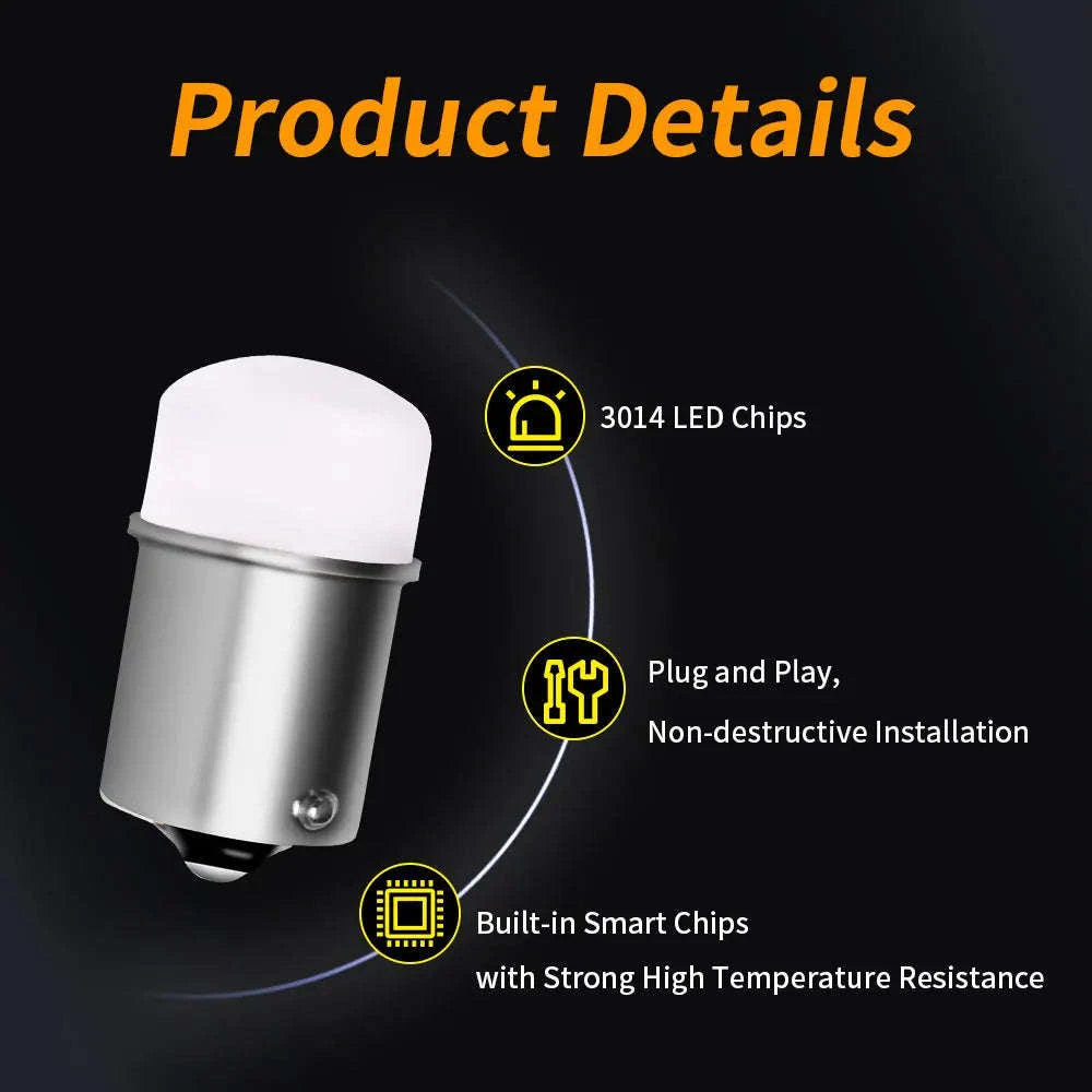 1157 1156 LED Bulb 12V 9SMD White Amber-8PCS / Ba15s Yellow