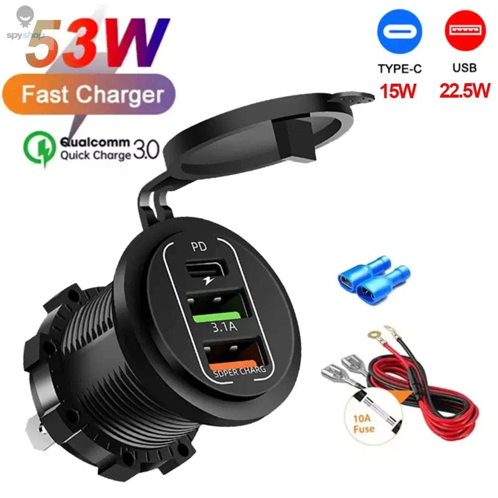 117W Dual PD3.0 & QC3.0 USB Car Charger with Voltmeter-117W with Wire