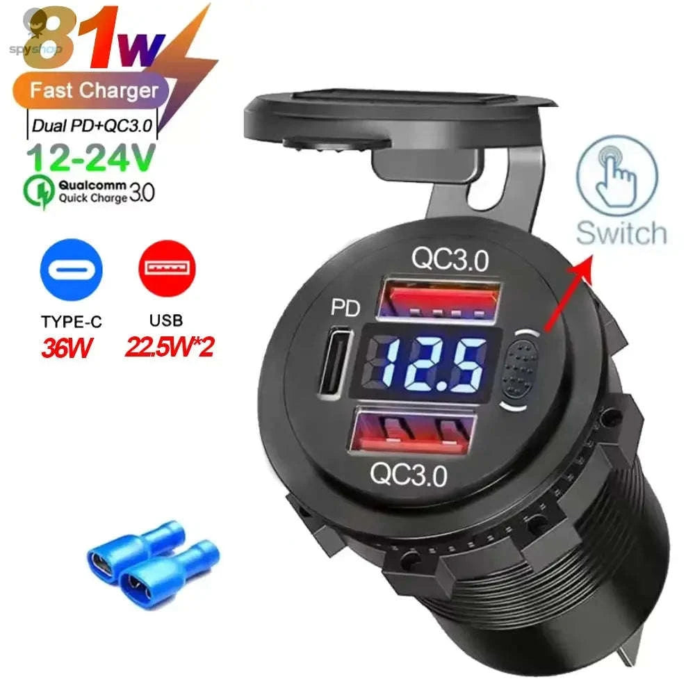 117W Dual PD3.0 & QC3.0 USB Car Charger with Voltmeter-117W with Wire