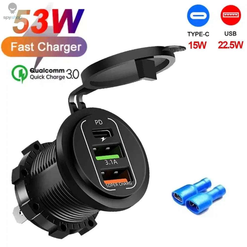117W Dual PD3.0 & QC3.0 USB Car Charger with Voltmeter-117W with Wire
