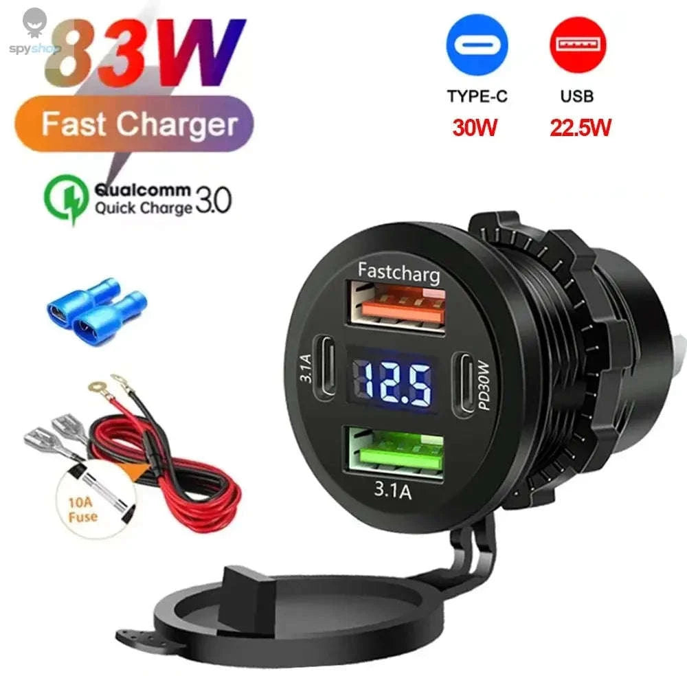 117W Dual PD3.0 & QC3.0 USB Car Charger with Voltmeter-117W with Wire
