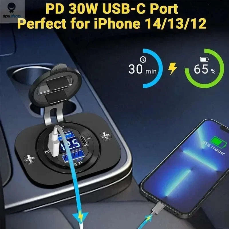 117W Dual PD3.0 & QC3.0 USB Car Charger with Voltmeter-117W with Wire