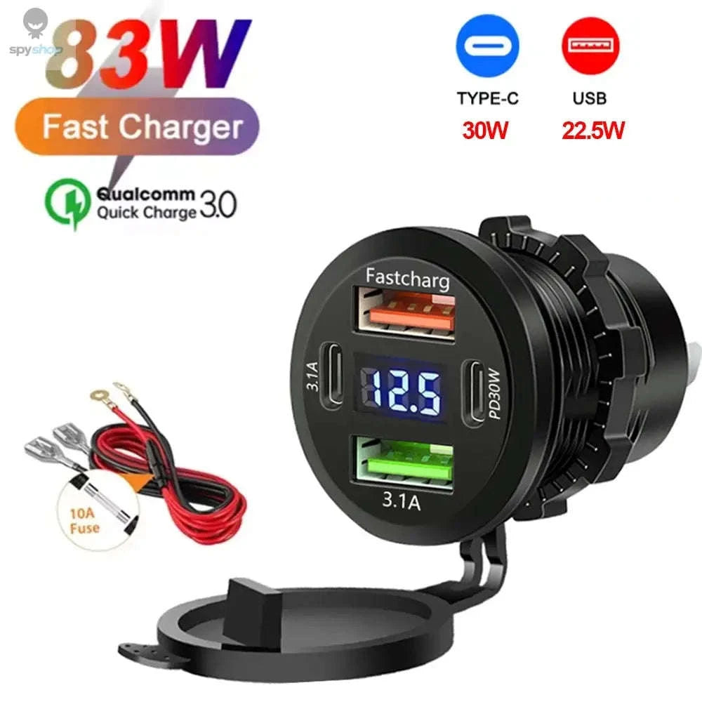 117W Dual PD3.0 & QC3.0 USB Car Charger with Voltmeter-117W with Wire