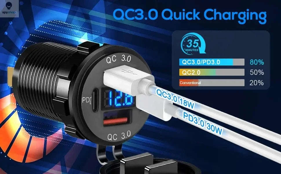 117W Dual PD3.0 & QC3.0 USB Car Charger with Voltmeter-117W with Wire