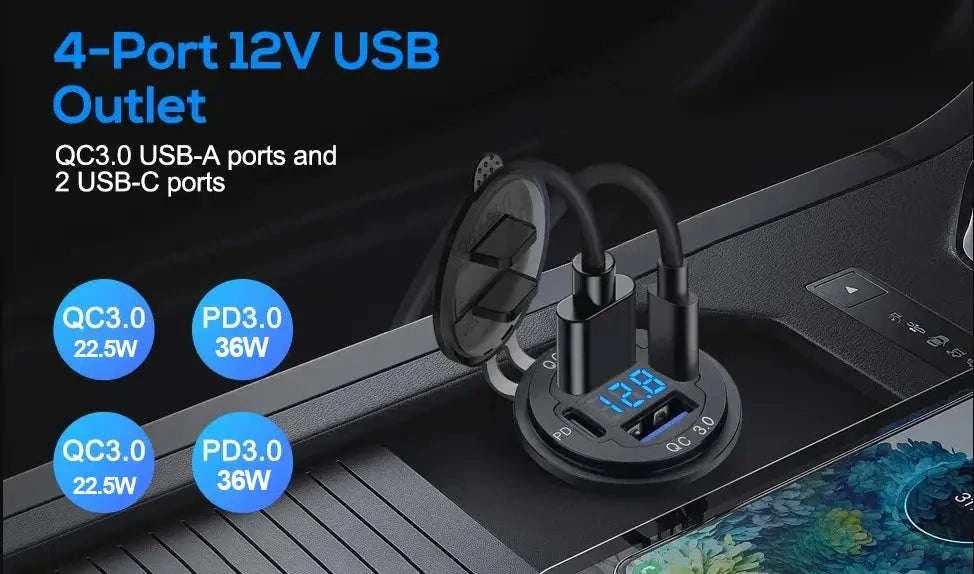 117W Dual PD3.0 & QC3.0 USB Car Charger with Voltmeter-117W with Wire