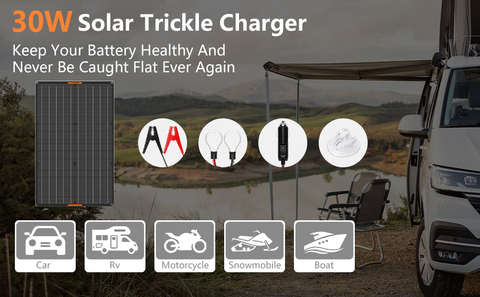 Waterproof 30W 12V Solar Battery Charger & Maintainer