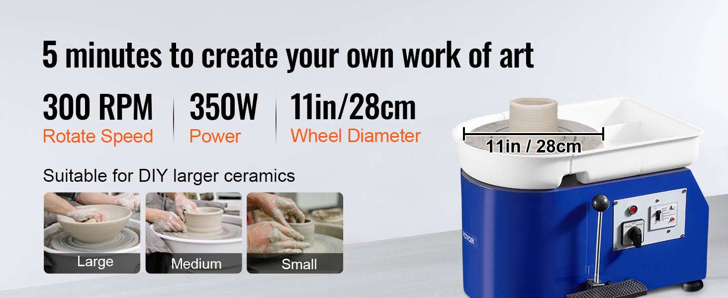 11in Pottery Wheel Machine 350W with Foot Pedal Adjustable Speed-450W 8kg Blue / france