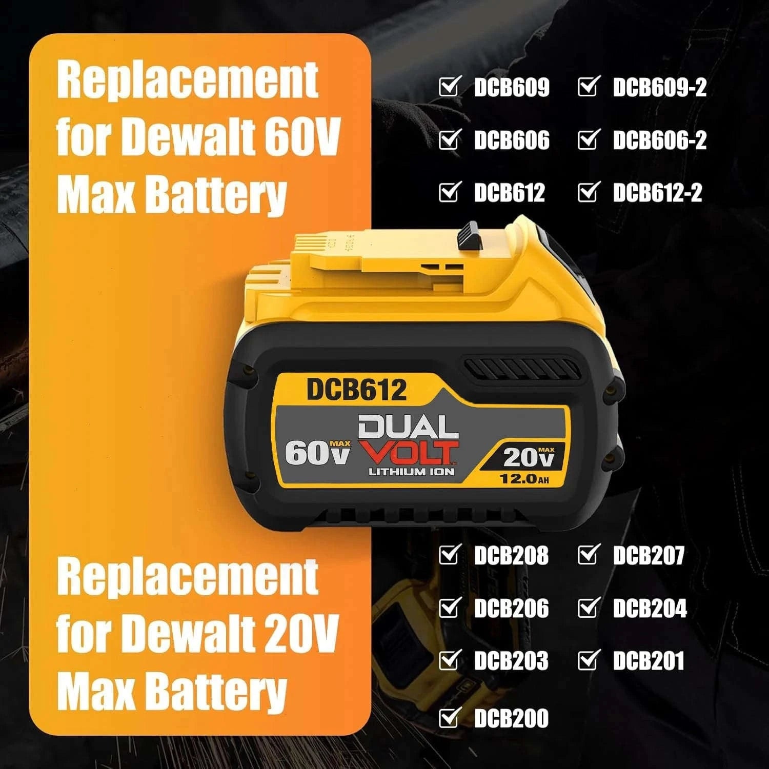 12.0Ah Lithium-Ion Battery Pack for 20V/60V MAX Tools-2pcs / 20-60V / United States