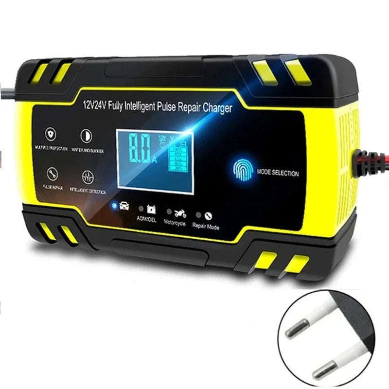 12–24V Automatic Car Battery Charger with LCD Display-EU Yellow 6A 12V / United States