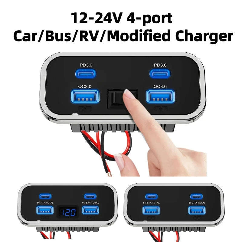 12/24V Dual USB Car Charger Socket with Dual PD 3.0 and Dual QC 3.0 Ports-2USB 2 Type C -1