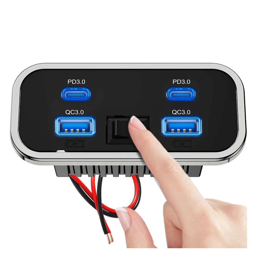 12/24V Dual USB Car Charger Socket with Dual PD 3.0 and Dual QC 3.0 Ports-2USB 2 Type C -1