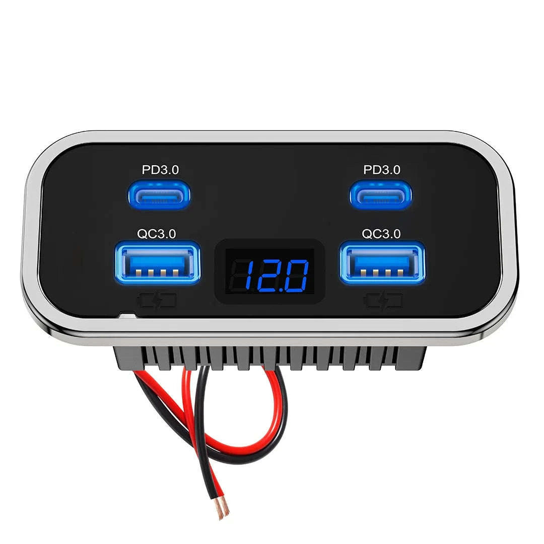 12/24V Dual USB Car Charger Socket with Dual PD 3.0 and Dual QC 3.0 Ports-2USB 2 Type C -1