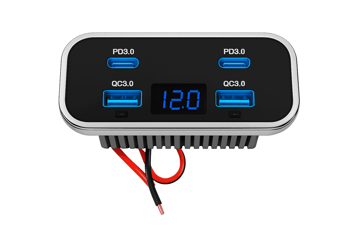 12/24V Dual USB Car Charger Socket with Dual PD 3.0 and Dual QC 3.0 Ports-2USB 2 Type C -1