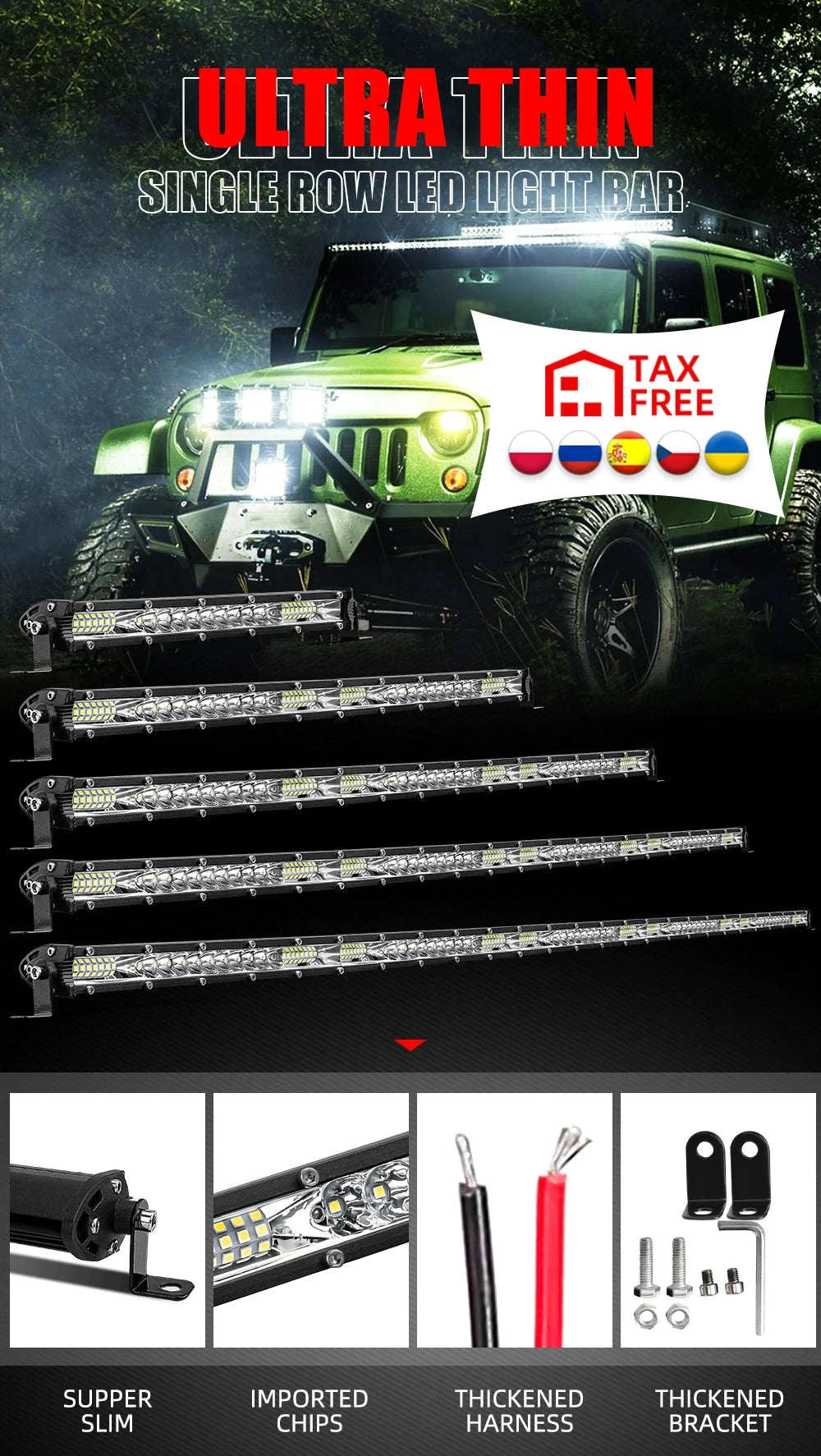 12-52 Inch Off Road LED Light Bar Combo Beam 6500K IP68-3M Waterproof Wire / spain