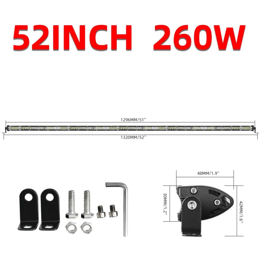 12-52 Inch Off Road LED Light Bar Combo Beam 6500K IP68-3M Waterproof Wire / spain