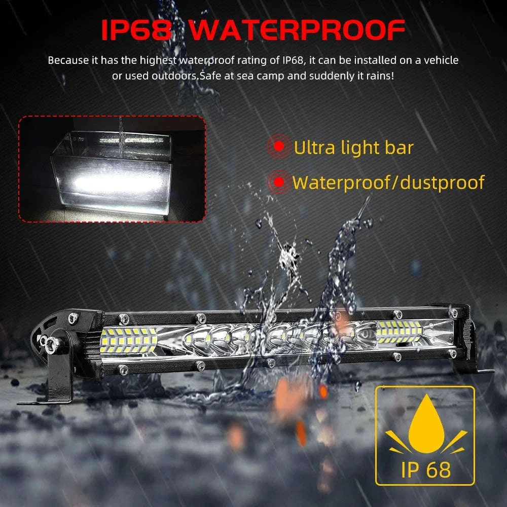 12-52 Inch Off Road LED Light Bar Combo Beam 6500K IP68-3M Waterproof Wire / spain