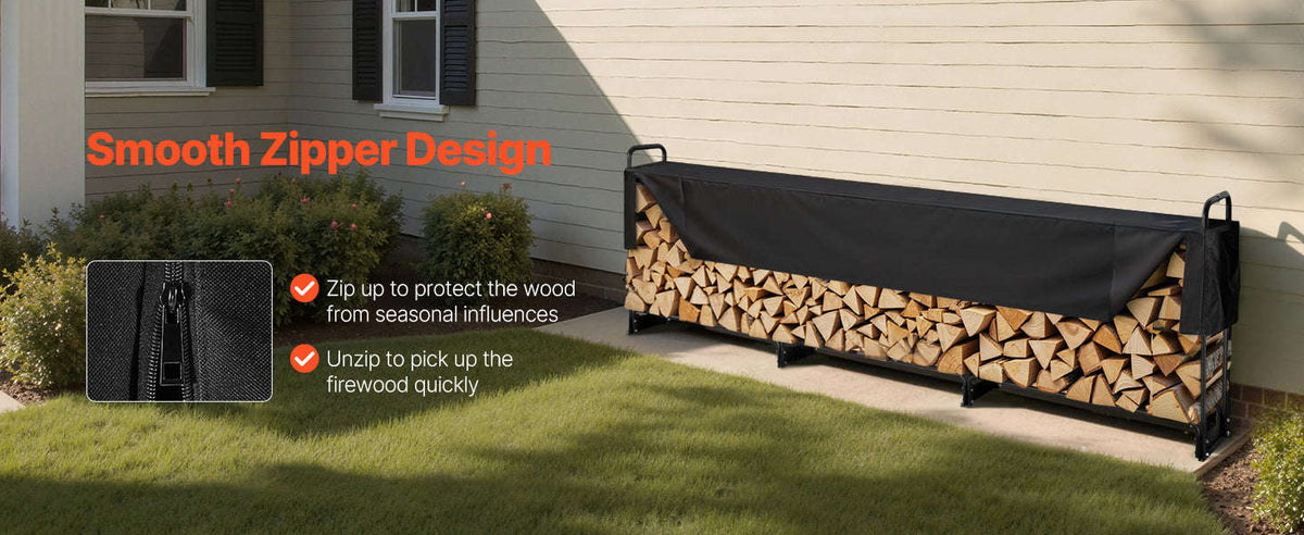 12.7FT Outdoor Firewood Rack with Cover-102x12x46in / CZECH REPUBLIC