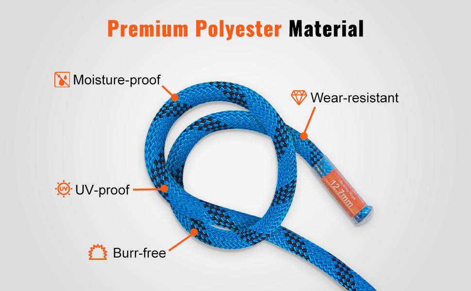 12.7mm Static Climbing Rope with 32kN Strength & Steel Hooks-150FT 12.7MM / United States