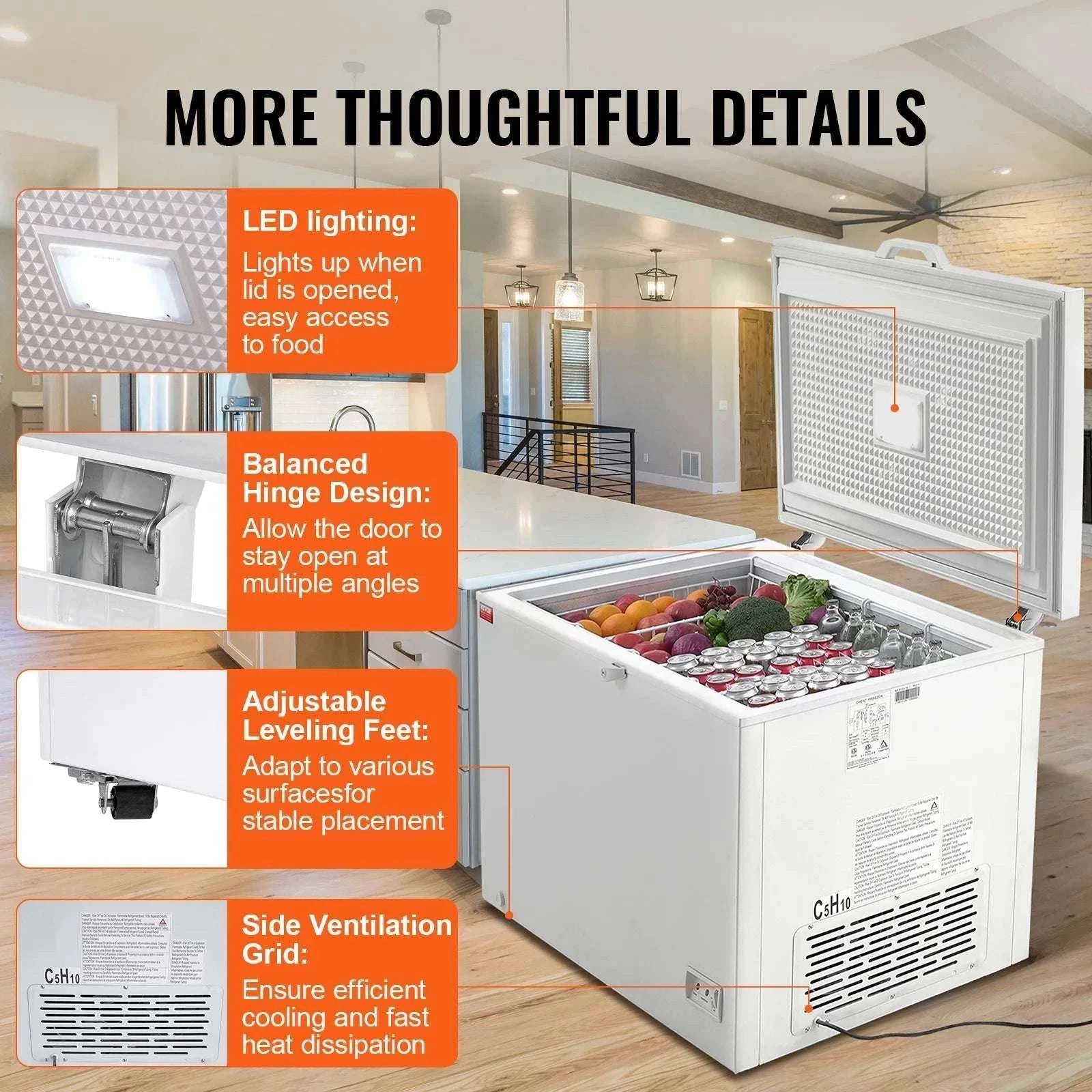 12.8 Cu.ft Chest Freezer with Baskets, Lock Lid & Adjustable Temp-2VLR / United States